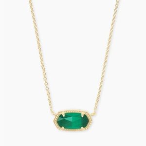NWT Kendra Scott Elisa Gold Pendant Necklace In Emerald Cat’s Eye Green